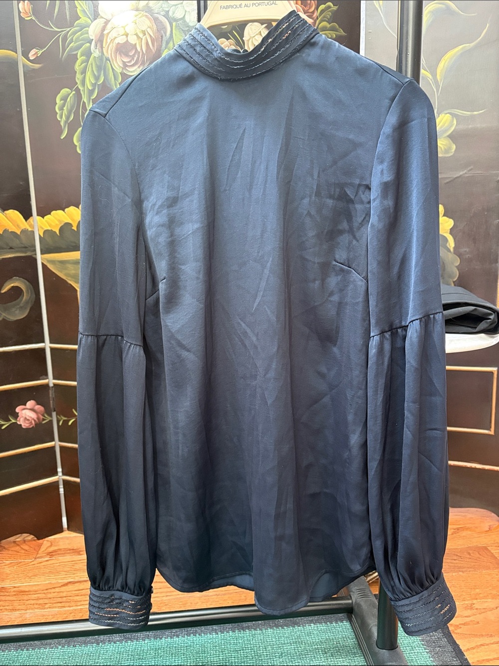 H&M Navy High-Neck Long Sleeve Blouse
